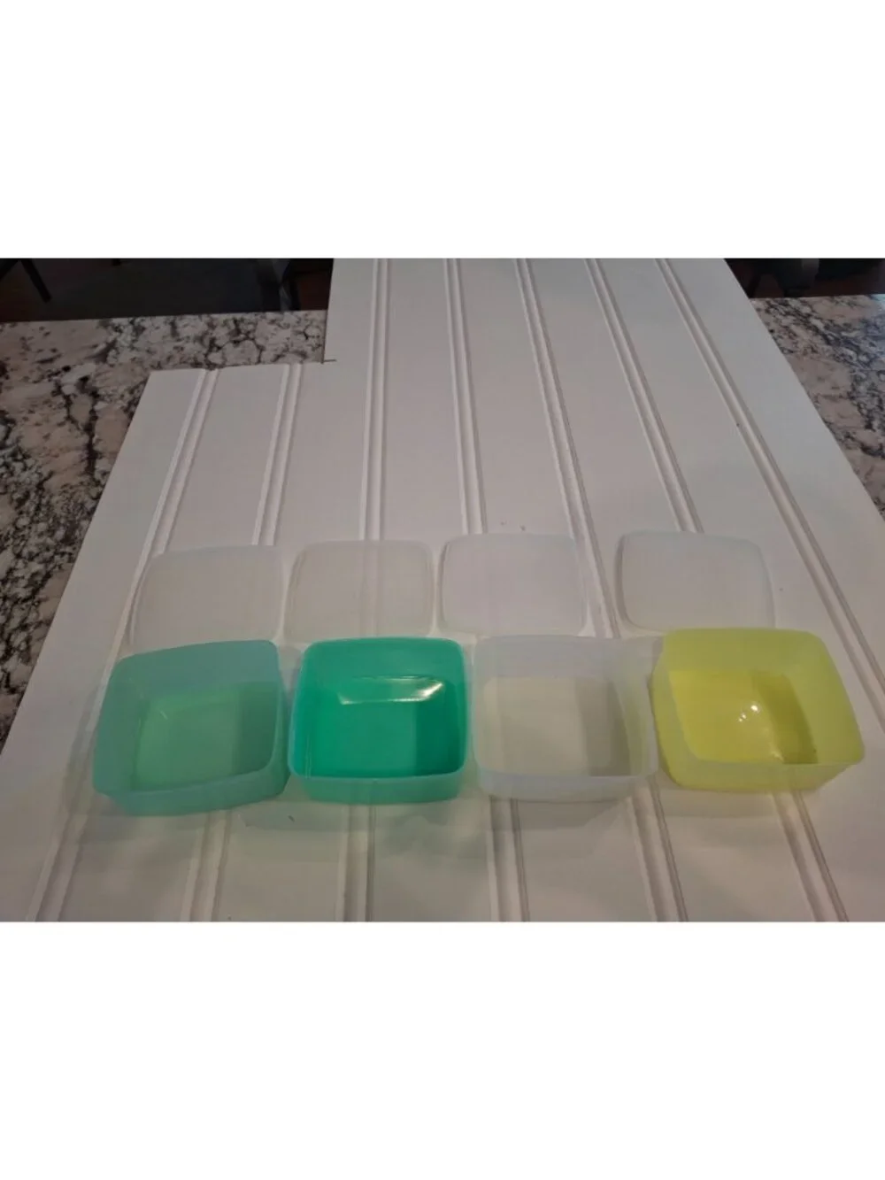 Vintage Tupperware Square Containers Lot 4 Aqua Green Yellow Retro MCM Kitchen